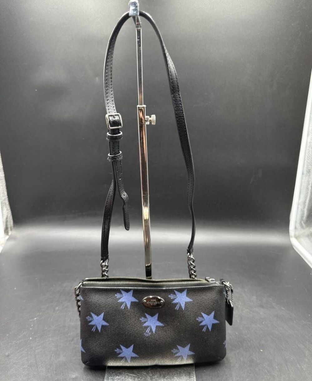 Coach F35877 Black Blue Star Print Crossbody Bag Chain Strap Authentic - Picture 2 of 10